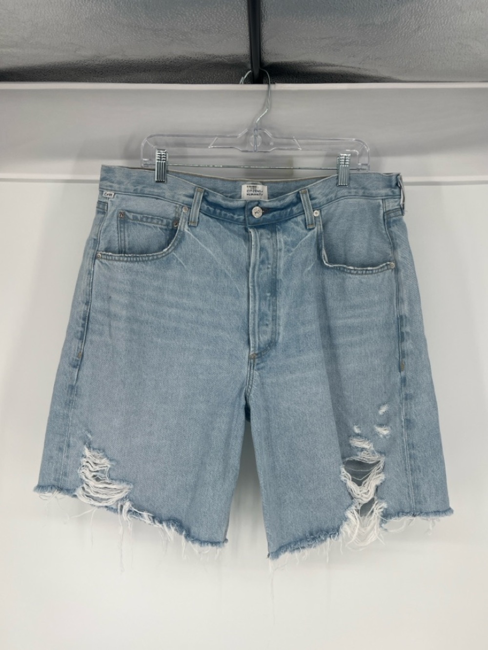 Citizens Of Humanity Ayla Long Inseam Light Blue Distressed Denim Shorts 34 - Picture 2 of 11